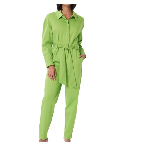 NEW LITA by Ciara Born Free Half-Zip Long Sleeve Belted Stretch Cotton Jumpsuit - Picture 1 of 11